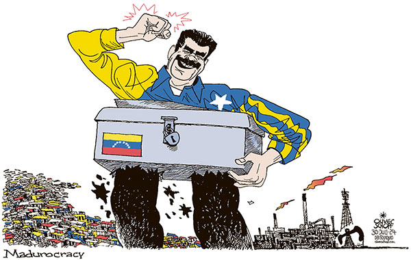 Oliver Schopf, editorial cartoons from Austria, cartoonist from Austria, Austrian illustrations, illustrator from Austria, editorial cartoon politics politician International, Cartoon Movement, CartoonArts International 2024: VENEZUELA ELECTIONS NICOLÁS MADURO WINNER DEMOCRACY DICTATORSHIP AUTOCRACY MANIPULATION THIRD TERM






















