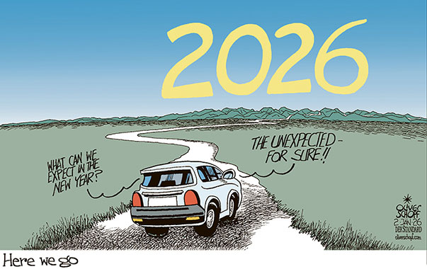 Oliver Schopf, editorial cartoons from Austria, cartoonist from Austria, Austrian illustrations, illustrator from Austria, editorial cartoon politics politician International, Cartoon Movement, @oliverschopf.bsky.social 2026: NEW YEAR 2026 TURN PERSPECTIVE FUTURE CAR ROAD EXPECTATIONS UNEXPECTED 

 





 




























