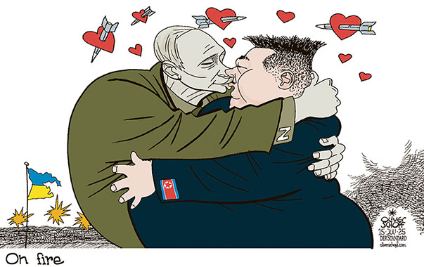 Oliver Schopf, editorial cartoons from Austria, cartoonist from Austria, Austrian illustrations, illustrator from Austria, editorial cartoon politics politician International, Cartoon Movement, @oliverschopf.bsky.social 2025: RUSSIA NORTH-KOREA PUTIN KIM JONG UN UKRAINE WAR MILITARY WEAPONS DELIVERY SUPPLY KISS LOVE HUGGING HEART


 




























