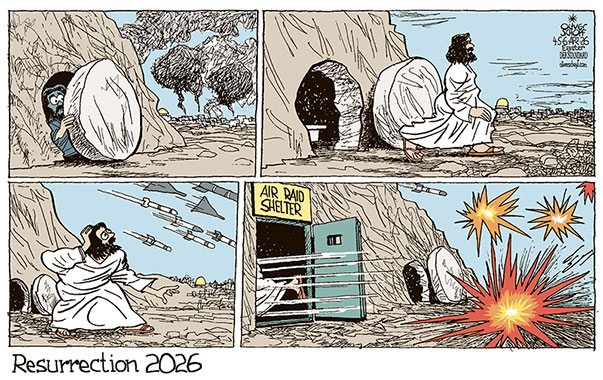Oliver Schopf, editorial cartoons from Austria, cartoonist from Austria, Austrian illustrations, illustrator from Austria, editorial cartoon politics politician International, Cartoon Movement, @oliverschopf.bsky.social 2026: IRAN WAR USA ISRAEL MIDDLE EAST EASTER JESUS CHRIST TOMB RESURRECTION AIR RAID SHELTER ROCKETS AIRSTRIKES BOMBES DRONES
 




 





 




























