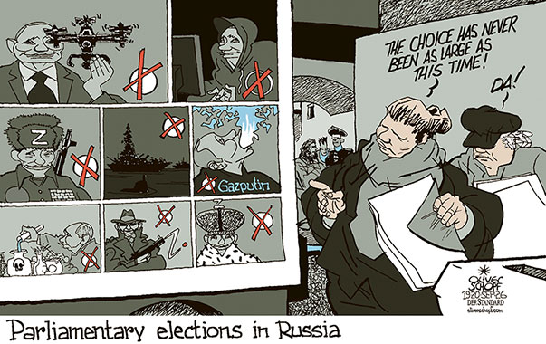 Oliver Schopf, editorial cartoons from Austria, cartoonist from Austria, Austrian illustrations, illustrator from Austria, editorial cartoon politics politician International, Cartoon Movement, @oliverschopf.bsky.social 2026: RUSSIA DUMA ELECTIONS PARLIAMENT PUTIN SELECTION CHOICE CANDIDATES PARTIES VOTE POLLING STATION VOTERS
  

 

 




 





 




























