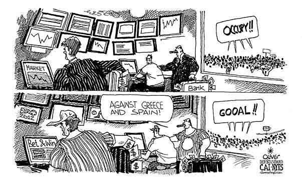 Oliver Schopf, editorial cartoons from Austria, cartoonist from Austria, Austrian illustrations, illustrator from Austria, editorial cartoon politics politician International 2012 MARKET STOCK EXCHANGE BANK OCCUPY BET SPORT SOCCER EM 2012 EURO CRISIS GREECE SPAIN  



