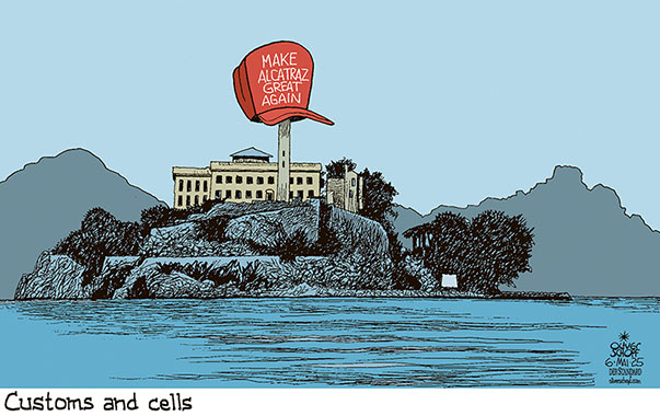 Oliver Schopf, editorial cartoons from Austria, cartoonist from Austria, Austrian illustrations, illustrator from Austria, editorial cartoon politics politician International, Cartoon Movement, @oliverschopf.bsky.social 2025: USA TRUMP ALCATRAZ PRISION ISLAND MAGA MAKE AMERICA GREAT AGAIN CAP RED
 




























