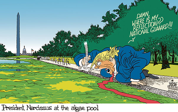Oliver Schopf, editorial cartoons from Austria, cartoonist from Austria, Austrian illustrations, illustrator from Austria, editorial cartoon politics politician International, Cartoon Movement, @oliverschopf.bsky.social 2026: USA TRUMP REFLECTING POOL WASHINGTON DC COLOR GREEN ALGAE NARCISSUS REFLECTION ALGAL GROWTH CONTAMINATION 
 

 




 





 




























