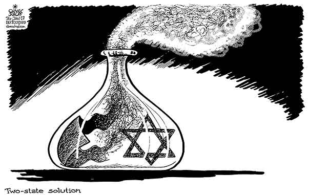 Oliver Schopf, editorial cartoons from Austria, cartoonist from Austria, Austrian illustrations, illustrator from Austria, editorial cartoon middle-east Mid East 2017 MIDDLE EAST ISRAEL PALESTINIA TWO STATE SOLUTION SETTLEMENTS CHEMICAL SOLUTION TEST TUBE POISON TOXIN 
      
 

