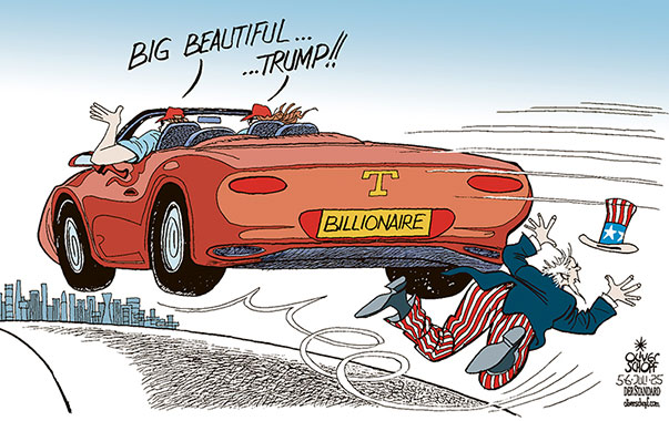 Oliver Schopf, editorial cartoons from Austria, cartoonist from Austria, Austrian illustrations, illustrator from Austria, editorial cartoon politics politician International, Cartoon Movement, @oliverschopf.bsky.social 2025: USA TRUMP BIG BEAUTIFUL BILL THE RICH BILLIONAIRES CAR CABRIO UNCLE SAM 


 




























