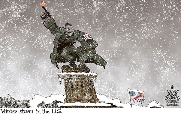 Oliver Schopf, editorial cartoons from Austria, cartoonist from Austria, Austrian illustrations, illustrator from Austria, editorial cartoon politics politician International, Cartoon Movement, @oliverschopf.bsky.social 2026: USA WINTER STORM SNOW ICE GREGORY BOVINO MINNEAPOLIS MINNESOTA SHOOTING SHOT GUN STATUE LIBERTY

 





 




























