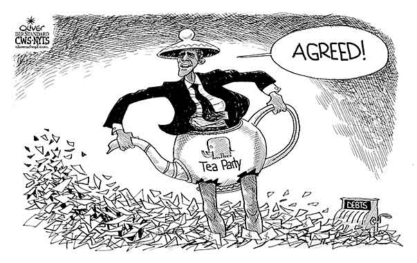 Oliver Schopf, editorial cartoons from Austria, cartoonist from Austria, Austrian illustrations, illustrator from Austria, editorial cartoon politics politician International 2011 usa Obama debt ceiling tea party gop republicans agreed tea pot

 




