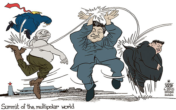 Oliver Schopf, editorial cartoons from Austria, cartoonist from Austria, Austrian illustrations, illustrator from Austria, editorial cartoon politics politician International, Cartoon Movement, @oliverschopf.bsky.social 2025: CHINA RUSSIA NORTH-KOREA XI JINPING PUTIN KIM JONG UN SUMMIT BEIJING MULTIPOLAR WORLD TRUMP MATCH BALL NEW WORLD ORDER 




 




























