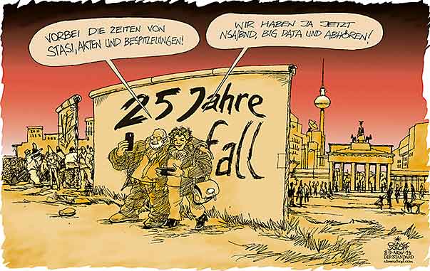  Oliver Schopf, politischer Karikaturist aus Österreich, politische Karikaturen, Illustrationen Archiv politische Karikatur Deutschland 2014 BERLINER MAUER 25 JAHRE MAUERFALL BRANDENBURGER TOR STASI BESPITZELUNG NSA BND ABHOEREN BIG DATA 


  