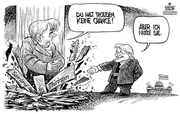 Oliver Schopf, editorial cartoons from Austria, cartoonist from Austria, Austrian illustrations, illustrator from Austria, editorial cartoon Germany 2009:   elections the German election 2009 Merkel Angelika