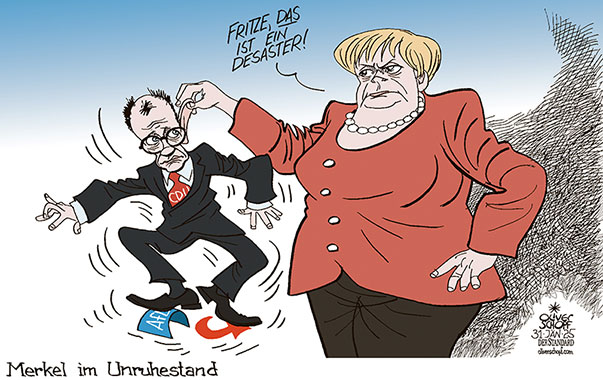 Oliver Schopf, politischer Karikaturist aus Österreich, politische Karikaturen aus Österreich, Karikatur Cartoon Illustrationen Politik Politiker Deutschland 2025: CDU FRIEDRICH MERZ ANGELA MERKEL MIGRATION ABSTIMMUNG BUNDESTAG AfD BRANDMAUER AN DEN OHREN ZIEHEN MAHNUNG MAHNEN DESASTER 

















