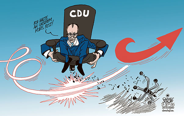 Oliver Schopf, politischer Karikaturist aus Österreich, politische Karikaturen aus Österreich, Karikatur Cartoon Illustrationen Politik Politiker Deutschland @oliverschopf.bsky.social 2026: LANDTAGSWAHLEN SACHSEN-ANHALT AfD CDU FRIEDRICH MERZ STUHL VORSITZENDER EINBRUCH KURS FESTHALTEN VERLUSTE IN DER LUFT


























