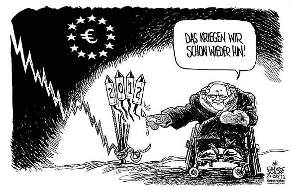 Oliver Schopf, politischer Karikaturist aus Österreich, politische Karikaturen aus Österreich, Karikatur Illustrationen Politik Politiker Deutschland 2012  schaeuble finanzminister euro krise boersenkurs silvester feuerwerk raketen





















