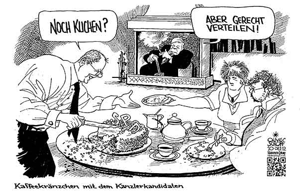 Oliver Schopf, politischer Karikaturist aus Österreich, politische Karikaturen aus Österreich, Karikatur Illustrationen Politik Politiker Deutschland 2012 SPD STEINBRUECK PEER KANZLERKANDIDAT HANNOVER PARTEITAG SCHMIDT HELMUT WOHNZIMMERGESPRAECH KUCHEN  KAFFEEKRAENZCHEN






























