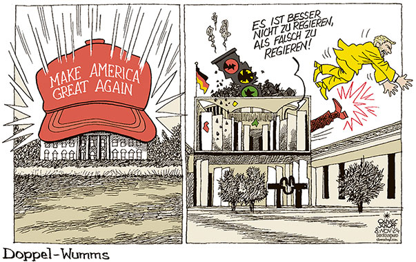 Oliver Schopf, politischer Karikaturist aus Österreich, politische Karikaturen aus Österreich, Karikatur Cartoon Illustrationen Politik Politiker Deutschland 2024: USA PRÄSIDENTSCHAFTSWAHLEN TRUMP SIEGER WEISSES HAUS KAPPE MAKE AMERICA GREAT AGAIN DEUTSCHLAND AMPELKOALITION REGIERUNG SCHOLZ HABECK LINDNER SPD DIE GRÜNEN FDP ENTLASSUNG FEUERN RAUSSCHMEISSEN BUNDESKANZLERAMT BERLIN ES IST BESSER NICHT ZU REGIEREN ALS FALSCH ZU REGIEREN
















