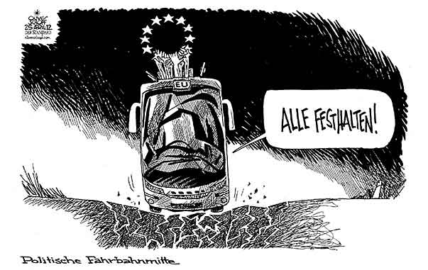 Oliver Schopf, politischer Karikaturist aus Österreich, politische Karikaturen aus Österreich, Karikatur Illustrationen Politik Politiker Europa 2012 EU BUS STRASSE FAHRBAHN MITTE LINKS RECHTS EINBRUCH STRASSENLOECHER 

 


 
   