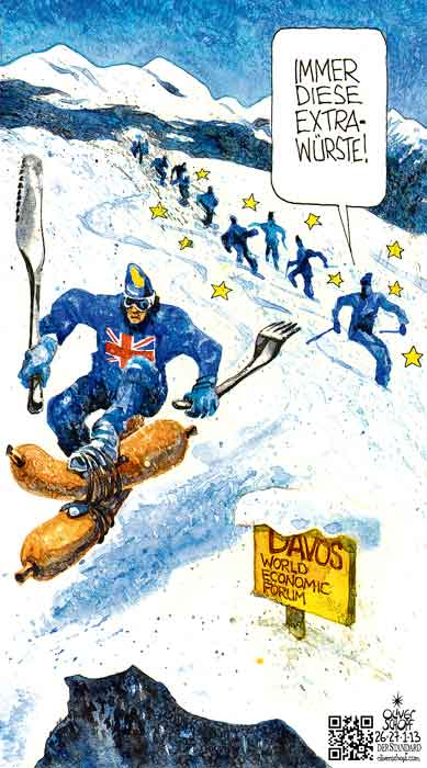 Oliver Schopf, politischer Karikaturist aus Österreich, politische Karikaturen aus Österreich, Karikatur Illustrationen Politik Politiker Europa 2013 EU GROSSBRITANNIEN CAMERON DAVOS WELTWIRTSCHAFTSFORUM EXTRAWURST SCHIFAHREN ABFAHRT SCHIGEBIET SCHNEE PISTE MESSER GABEL









 
   