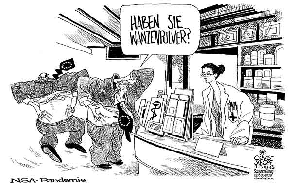 Oliver Schopf, politischer Karikaturist aus Österreich, politische Karikaturen aus Österreich, Karikatur Illustrationen Politik Politiker Europa 2013 EU NSA WANZEN GEHEIMDIENST ABHOEREN LAUSCHEN SPION APOTHEKE JUCKEN JUCKREIZ 

 



   