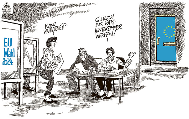  Oliver Schopf, politischer Karikaturist aus Österreich, politische Karikaturen, Illustrationen Archiv politische Karikatur Europa EU-Wahl 2019 EU GIPFEL RAT KOMMISSIONSPRÄSIDENT WAHL HINTERZIMMER DEAL BEICHTSTUHLVERFAHREN WAHLLOKAL WAHLURNE WÄHLER  
