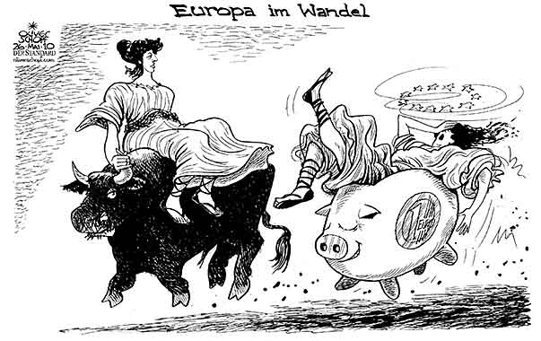 Oliver Schopf, politischer Karikaturist aus Österreich, politische Karikaturen aus Österreich, Karikatur Illustrationen Politik Politiker Europa 2010: europa stier eu budget staatshaushalt sparen sparschwein  



 
   