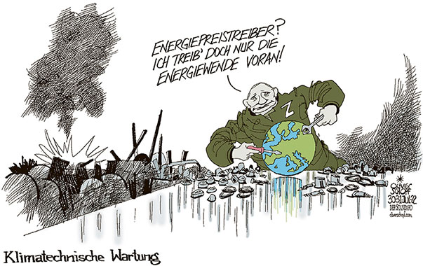 Oliver Schopf, politischer Karikaturist aus Österreich, politische Karikaturen aus Österreich, Karikatur Cartoon Illustrationen Politik Politiker Europa 2022: KLIMA FOSSILE ENERGIE ENRGIEWENDE PUTIN UKRAINE KRIEG PLANET ERDE WERKZEUG SCHRAUBEN TECHNISCHE WARTUNG PREISE TEUERUNG 


