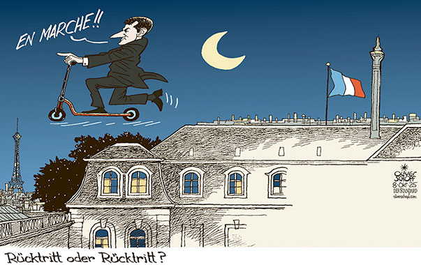 Oliver Schopf, politischer Karikaturist aus Österreich, politische Karikaturen aus Österreich, Karikatur Cartoon Illustrationen Politik Politiker Europa @oliverschopf.bsky.social 2025: FRANKREICH MACRON REGIERUNG REGIERUNGSKRISE MACHT KRISE ELYSÉE PALAST DACH SCHLAFWANDELN SCOOTER RÜCKTRITT 










 




