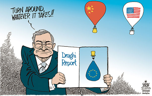 Oliver Schopf, politischer Karikaturist aus Österreich, politische Karikaturen aus Österreich, Karikatur Cartoon Illustrationen Politik Politiker Europa 2024: EU EUROPÄISCHE UNION MARIO DRAGHI BERICHT WETTBEWERB CHINA USA INVESTITIONEN NEUE TECHNOLOGIEN BALLON WHATEVER IT TAKES



 















