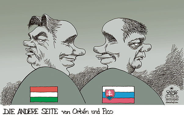 Oliver Schopf, politischer Karikaturist aus Österreich, politische Karikaturen aus Österreich, Karikatur Cartoon Illustrationen Politik Politiker Europa @oliverschopf.bsky.social 2026: EU EUROPÄISCHE UNION UNGARN SLOWAKEI VIKTOR ORBÁN ROBERT FICO PUTIN ORIENTIERUNG JANUSKOPF ALFRED KUBIN BUCH DIE ANDERE SEITE 










 




