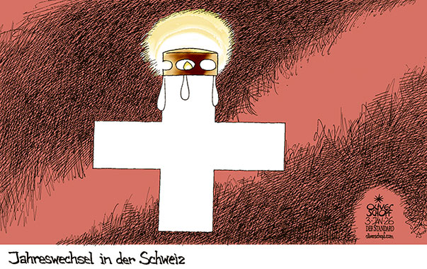 Oliver Schopf, politischer Karikaturist aus Österreich, politische Karikaturen aus Österreich, Karikatur Cartoon Illustrationen Politik Politiker Europa @oliverschopf.bsky.social 2026: SCHWEIZ JAHRESWECHSEL CRANS-MONTANA BAR BRAND FEUER TRAUER KERZE FAHNE FLAGGE










 




