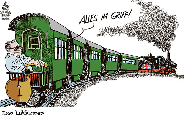 Oliver Schopf, politischer Karikaturist aus Österreich, politische Karikaturen aus Österreich, Karikatur Cartoon Illustrationen Politik Politiker Europa @oliverschopf.bsky.social 2026: GROSSBRITANNIEN KEIR STARMER PREMIERMINISTER LOKFÜHRER ZUG AM RUDER FÜHRUNG LABOUR PARTY WAHLVERLUSTE KOMMUNALWAHLEN 














 



