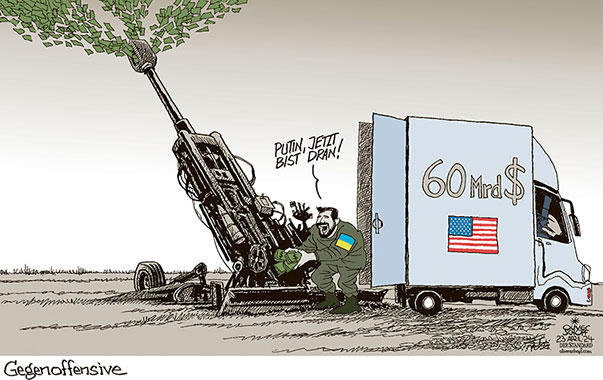 Oliver Schopf, politischer Karikaturist aus Österreich, politische Karikaturen aus Österreich, Karikatur Cartoon Illustrationen Politik Politiker Europa 2024: UKRAINE KRIEG USA 60 MILLIARDEN DOLLAR HILFE SCHLACHTFELD HAUBITZE MUNITION GEGENOFFENSIVE VAN UNCLE SAM



 















