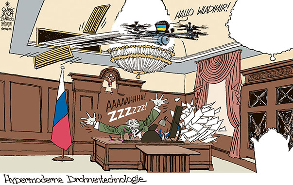 Oliver Schopf, politischer Karikaturist aus Österreich, politische Karikaturen aus Österreich, Karikatur Cartoon Illustrationen Politik Politiker Europa @oliverschopf.bsky.social 2026: UKRAINE KRIEG RUSSLAND PUTIN DROHNEN TECHNLOGIE KREML BÜRO SCHREIBTISCH PRÄSIDENT KLIMAANLAGE ÜBERFLIEGEN














 



