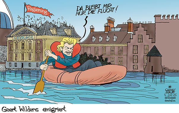 Oliver Schopf, politischer Karikaturist aus Österreich, politische Karikaturen aus Österreich, Karikatur Cartoon Illustrationen Politik Politiker Europa @oliverschopf.bsky.social 2025: NIEDERLANDE HOLLAND GEERT WILDERS REGIERUNG DEN HAAG GEBÄUDE VERLASSEN SPRENGEN ASYL MIGRATION FLUCHT SCHLAUCHBOOT FLÜCHTLING PADDELN









 



