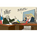 Oliver Schopf, editorial cartoons from Austria, cartoonist from Austria, Austrian illustrations, illustrator from Austria, editorial cartoon politics politician Europe, Cartoon Movement, 2024: UKRAINE WAR PUTIN TRUMP PHONE CALL TALK DIPLOMACY VIDEO CALL 
