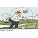 Oliver Schopf, editorial cartoons from Austria, cartoonist from Austria, Austrian illustrations, illustrator from Austria, editorial cartoon politics politician Europe, Cartoon Movement, @oliverschopf.bsky.social 2025: EUROPEAN UNION EU UVDL VON DER LEYEN TRUMP TARIFFS 15 PERCENT DEAL GOLF PLAYING ROUGH STROKE BALL HOLE POCKET  
