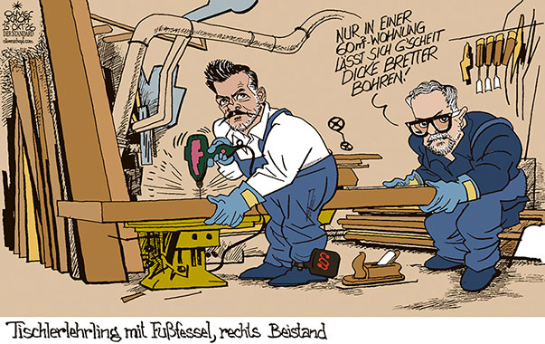 Oliver Schopf, politischer Karikaturist aus Österreich, politische Karikaturen aus Österreich, Karikatur Cartoon Illustrationen Politik Politiker Österreich Cartoon Movement, @oliverschopf.bsky.social 2026: RENÉ BENKO FUßFESSEL HAFT WOHNUNG TISCHLEREI TISCHLERLEHRE NORBERT WESS DICKE BRETTER BOHREN 




















































