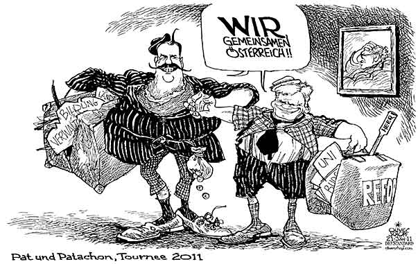 Oliver Schopf, politischer Karikaturist aus Österreich, politische Karikaturen aus Österreich, Karikatur, Illustrationen Politik Politiker Österreich 2011: faymann proell kreisky pat patachon wir gemeinsam

 
  