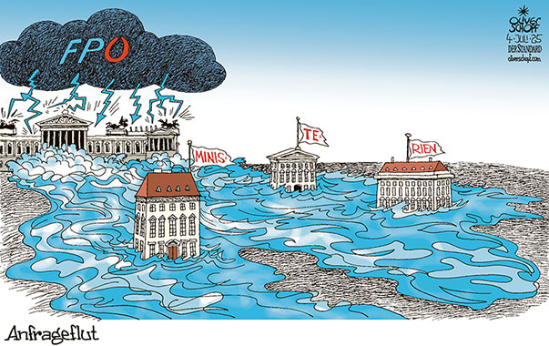 Oliver Schopf, politischer Karikaturist aus Österreich, politische Karikaturen aus Österreich, Karikatur Cartoon Illustrationen Politik Politiker Österreich Cartoon Movement, @oliverschopf.bsky.social 2025: FPÖ PARLAMENT WIEN ANFRAGEN AN MINISTERIEN FLUT UNWETTER GEWITTER HOCHWASSER 

























