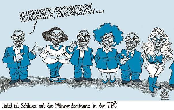 Oliver Schopf, politischer Karikaturist aus Österreich, politische Karikaturen aus Österreich, Karikatur Cartoon Illustrationen Politik Politiker Österreich 2024: FPÖ HERBERT KICKL FRAUENANTEIL REISSVERSCHLUSS BUNDESLISTE NATIONALRATSWAHLEN MANN FRAU 




































