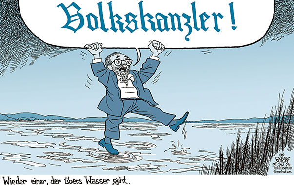 Oliver Schopf, politischer Karikaturist aus Österreich, politische Karikaturen aus Österreich, Karikatur Cartoon Illustrationen Politik Politiker Österreich 2024: FPÖ HERBERT KICKL VERANSTALTUNG GRAZ SCHWARZLSEE VOLKSKANZLER SPRECHBLASE  ÜBERS WASSER GEHEN HEILAND MESSIAS ERLÖSER 




















