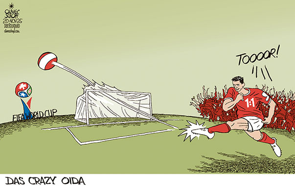 Oliver Schopf, politischer Karikaturist aus Österreich, politische Karikaturen aus Österreich, Karikatur Cartoon Illustrationen Politik Politiker Österreich Cartoon Movement, @oliverschopf.bsky.social 2025: FUSSBALL WM 2026 KANADA USA MEXIKO FIFA WORLD CUP QUALIFIKATION GRUPPE H MICHAEL GREGORITSCH 1:1 TOR DAS CRAZY OIDA 



































