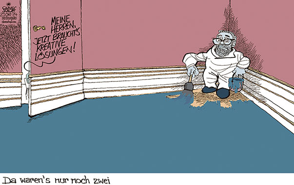 Oliver Schopf, politischer Karikaturist aus Österreich, politische Karikaturen aus Österreich, Karikatur Cartoon Illustrationen Politik Politiker Österreich 2024: NATIONALRATSWAHL REGIERUNGSBILDUNG HOFBURG TAPETENTÜR VAN DER BELLEN GESPRÄCHE HERBERT KICKL IM ECK BLAUE FARBE MALEN AUSMALEN AUS DEM SPIEL NEHMEN KOALITION 





