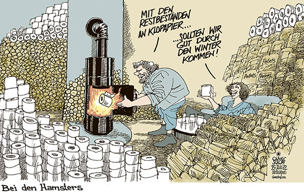 Oliver Schopf, politischer Karikaturist aus Österreich, politische Karikaturen aus Österreich, Karikatur Cartoon Illustrationen Politik Politiker Österreich 2022: ENERGIE ENERGIEKNAPPHEIT KLOPAPIER PANDEMIE CORONA HOLZ PELLETS HAMSTERN HORTEN WINTER HEIZEN SCHWEDENOFEN WOHNZIMMER SCHÖNER WOHNEN







