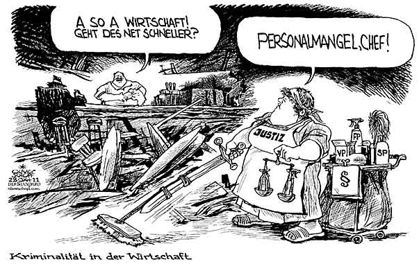 Oliver Schopf, politischer Karikaturist aus Österreich, politische Karikaturen aus Österreich, Karikatur, Illustrationen Politik Politiker Österreich 2011: wirtschaft kriminalitaet justiz gastwirtschaft raumpflegerin putzen aufraeumen 

 
  