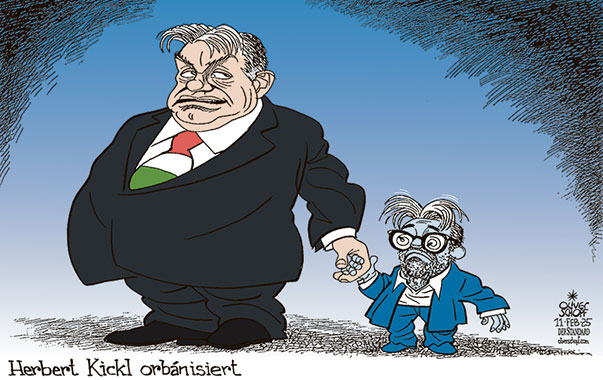 Oliver Schopf, politischer Karikaturist aus Österreich, politische Karikaturen aus Österreich, Karikatur Cartoon Illustrationen Politik Politiker Österreich @oliverschopf.bsky.social 2025: FPÖ HERBERT KICKL VIKTOR ORBÁN FRISUR ORBANISIERUNG RECHTS ILLIBERALE DEMOKRATIE UNGARN AUTOKRAT AUTOKRATIE FREUNDE NACHAHMER 


















