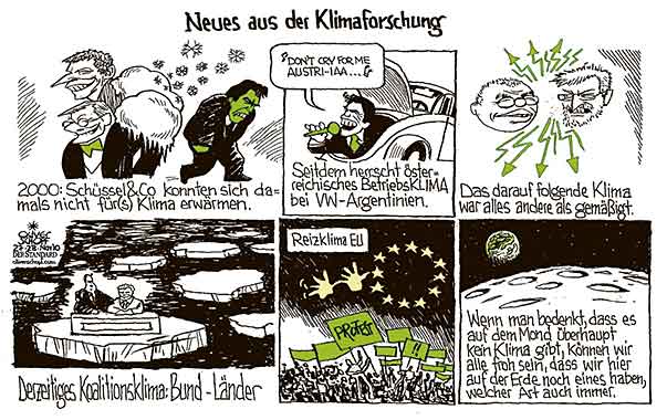 Oliver Schopf, politischer Karikaturist aus Österreich, politische Karikaturen, Illustrationen Archiv politische Karikatur Österreich: Klima und Umwelt 2010 klima regierung viktor klima erwaermung protest erde mond 