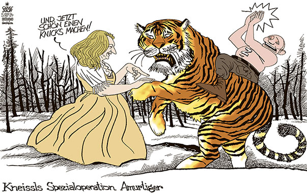 Oliver Schopf, politischer Karikaturist aus Österreich, politische Karikaturen aus Österreich, Karikatur Cartoon Illustrationen Politik Politiker Österreich 2024: RUSSLAND KARIN KNEISSL BOTSCHAFTERIN SIBITISCHER TIGER AMURTIGER SCHUTZ SCHÜTZEN PUTIN HOCHZEIT KNICKS TANZ










































