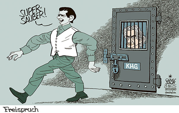 Oliver Schopf, politischer Karikaturist aus Österreich, politische Karikaturen aus Österreich, Karikatur Cartoon Illustrationen Politik Politiker Österreich Cartoon Movement, @oliverschopf.bsky.social 2025: SEBASTIAN KURZ FREISPRUCH OLG IBIZA UNTERSUCHUNGSAUSSCHUSS FALSCHE ZEUGENAUSSAGE SUPERSAUBER WESTE KARL-HEINZ GRASSER GEFÄNGNIS ZELLE 





















