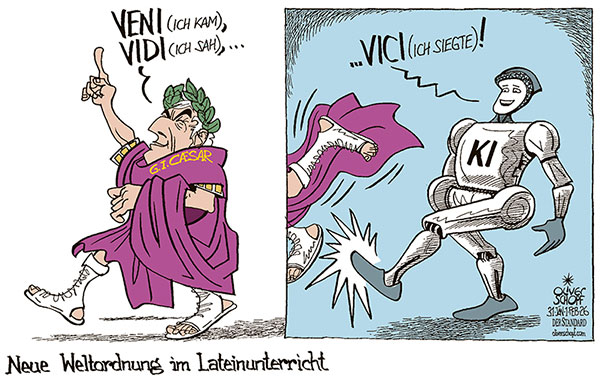 Oliver Schopf, politischer Karikaturist aus Österreich, politische Karikaturen aus Österreich, Karikatur Cartoon Illustrationen Politik Politiker Österreich Cartoon Movement, @oliverschopf.bsky.social 2026: SCHULE UNTERRICHT LATEIN STUNDEN KÜRZUNG KÜNSTLICHE INTELLIGENZ KI ROBOTER JULIUS CÄSAR VENI VIDI VICI WELTORDNUNG 






































